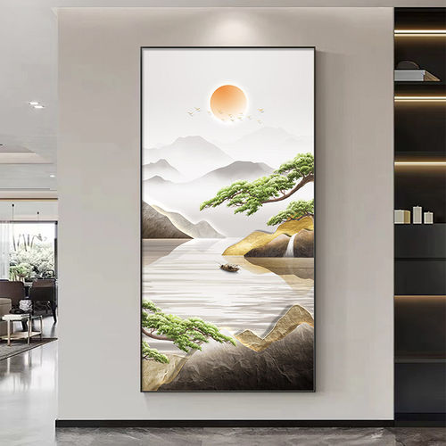 流水生财走廊装饰画客厅入户玄关挂画现代卧室书房背有靠山壁画 - 图1