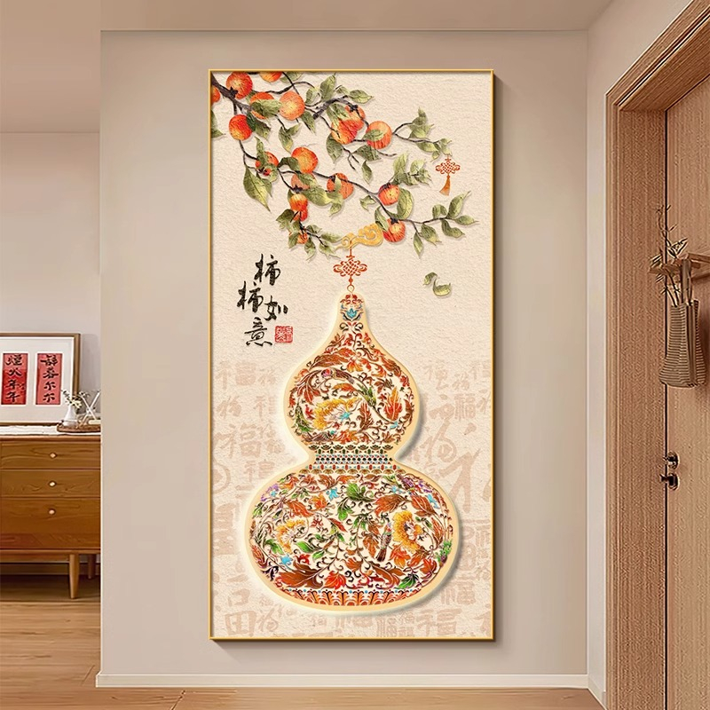 新中式葫芦入户玄关装饰画福禄寓意卧室办公室挂画正对门走廊壁画