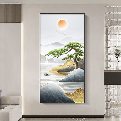 流水生财走廊装饰画客厅入户玄关挂画现代卧室书房背有靠山壁画 - 图2