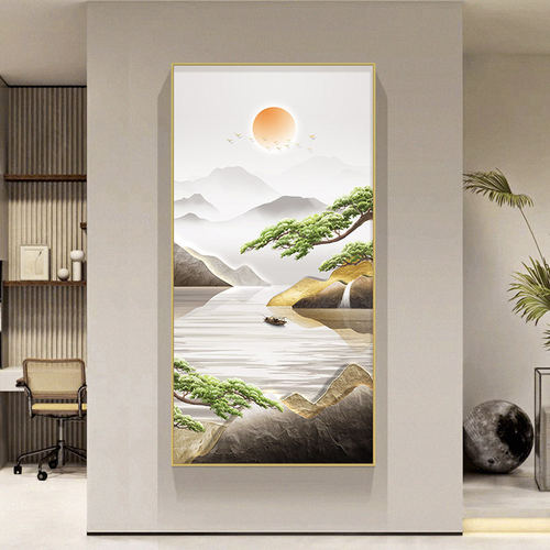 流水生财走廊装饰画客厅入户玄关挂画现代卧室书房背有靠山壁画 - 图0