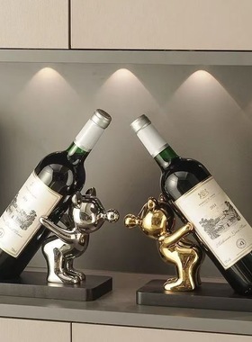 网红吹泡泡熊创意红酒酒柜简约餐边轻奢装饰品电视柜摆件客厅玄关