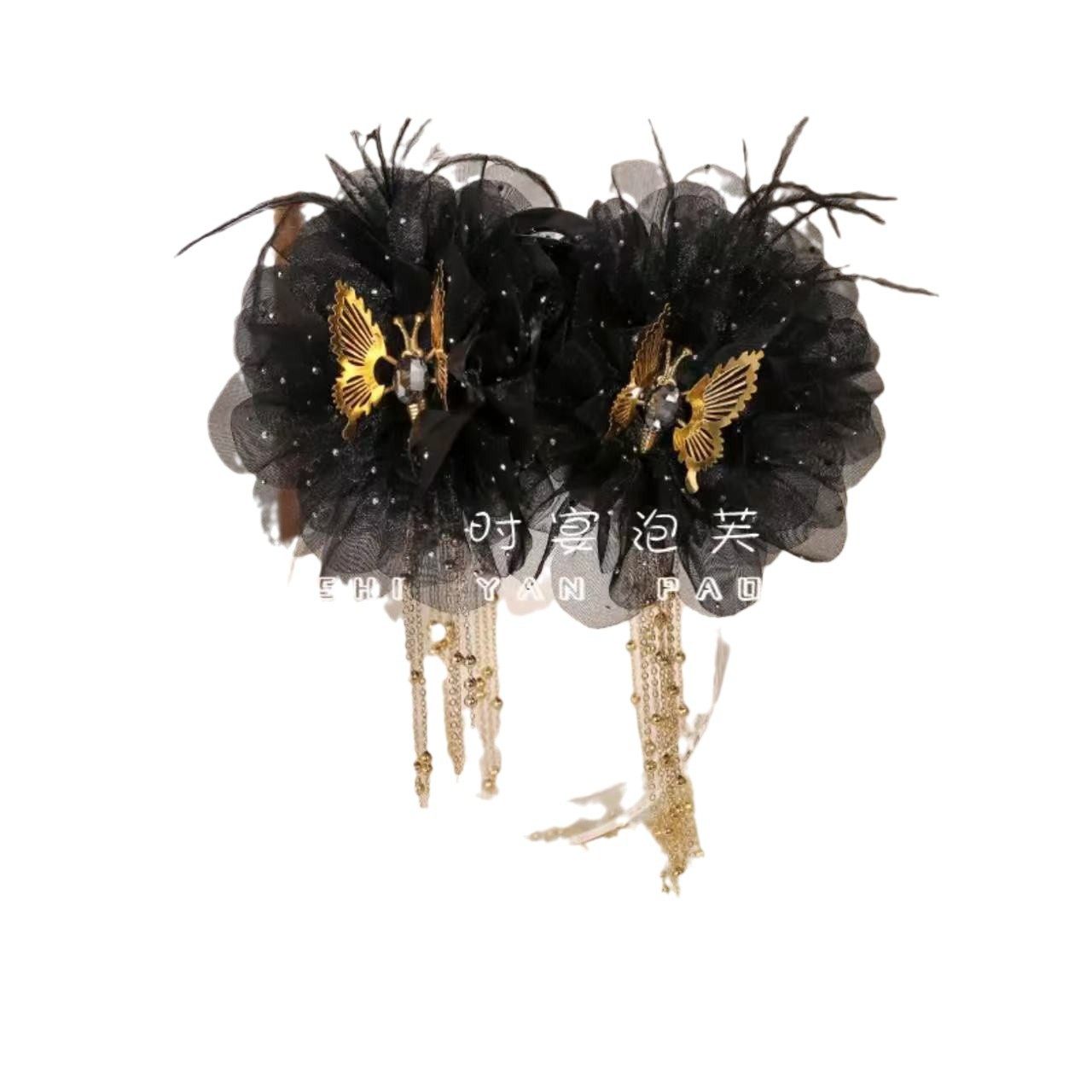 扑棱蛾子冬季新款羽毛流苏抓夹灵动蝴蝶显发量蓬松鲨鱼夹发夹,淘宝优惠券,粉丝福利购,淘宝优惠卷