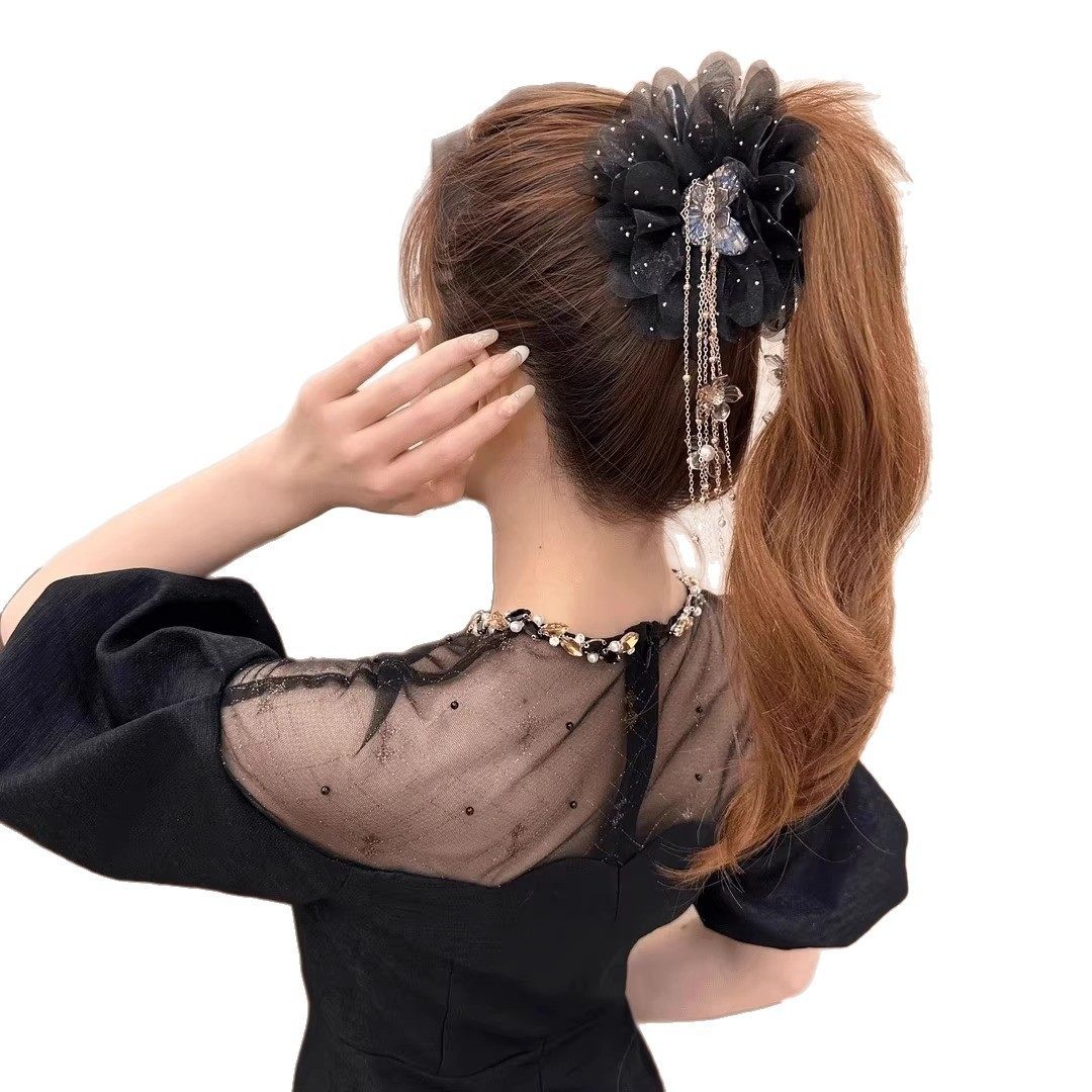 花朵流苏抓夹气质牡丹花盘发鲨鱼夹设计感小众夹子后脑勺发夹,淘宝优惠券,粉丝福利购,淘宝优惠卷