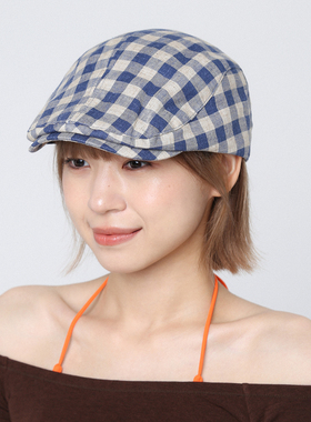 亚麻薄款格子前进帽女夏季新款