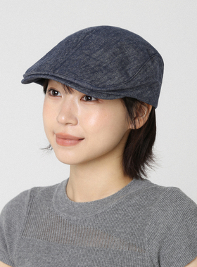复古蓝色亚麻前进帽女夏季英伦风