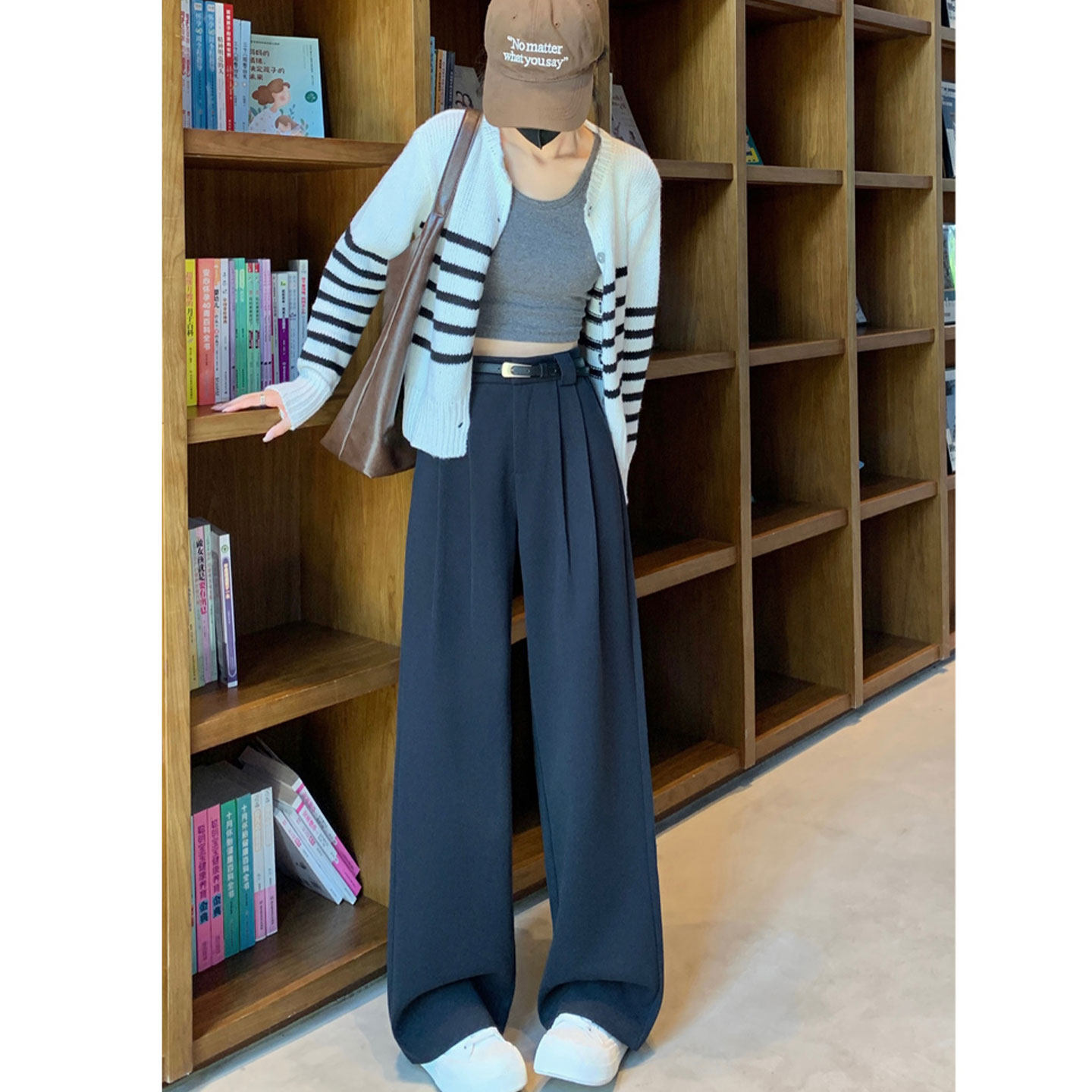 黑色毛呢阔腿西装裤女秋冬季高级高腰垂感小个子直筒拖地休闲裤子,淘宝优惠券,粉丝福利购,淘宝优惠卷