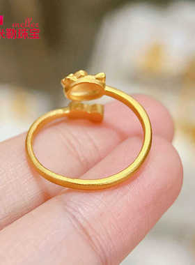 米勒少女足金戒指可爱猫头蝴蝶