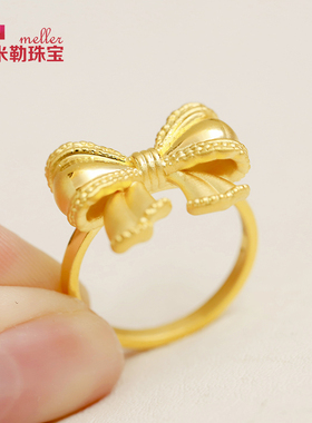 米勒珠宝女3D硬金黄金指环蝴蝶结