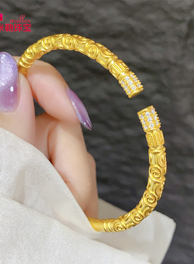 足金999点钻祥云金箍棒黄金手镯女5d无氢工艺纯金镯子送女友礼物