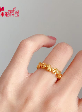 黄金马上有钱戒指女新款 999足金本命年生肖马钱币戒子送女友礼物