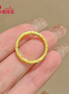 足金999黄金戒指吉言金古法錾刻