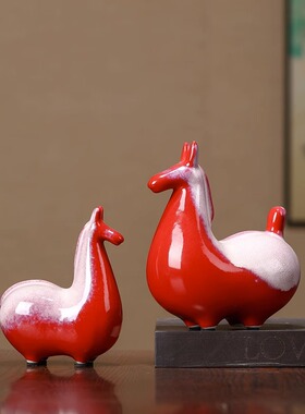 新中式陶瓷小马摆件国风招财唐马