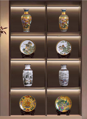 软装景德镇客厅茶室博古架高级感