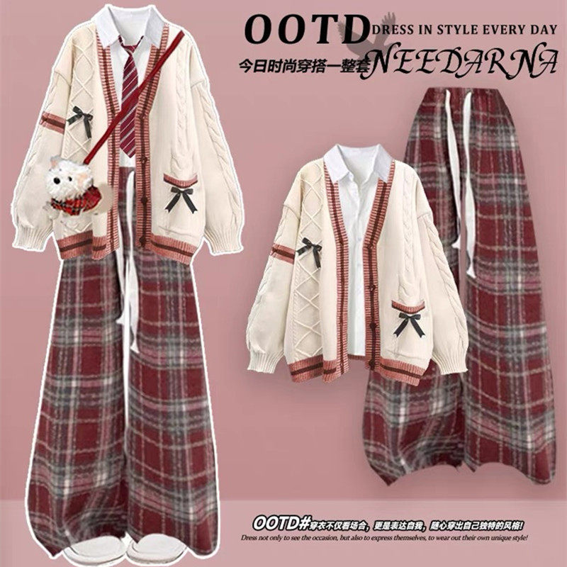 过年穿搭高级感红色套装毛衣外套女秋冬季新款大童新年两件套衣服,淘宝优惠券,粉丝福利购,淘宝优惠卷