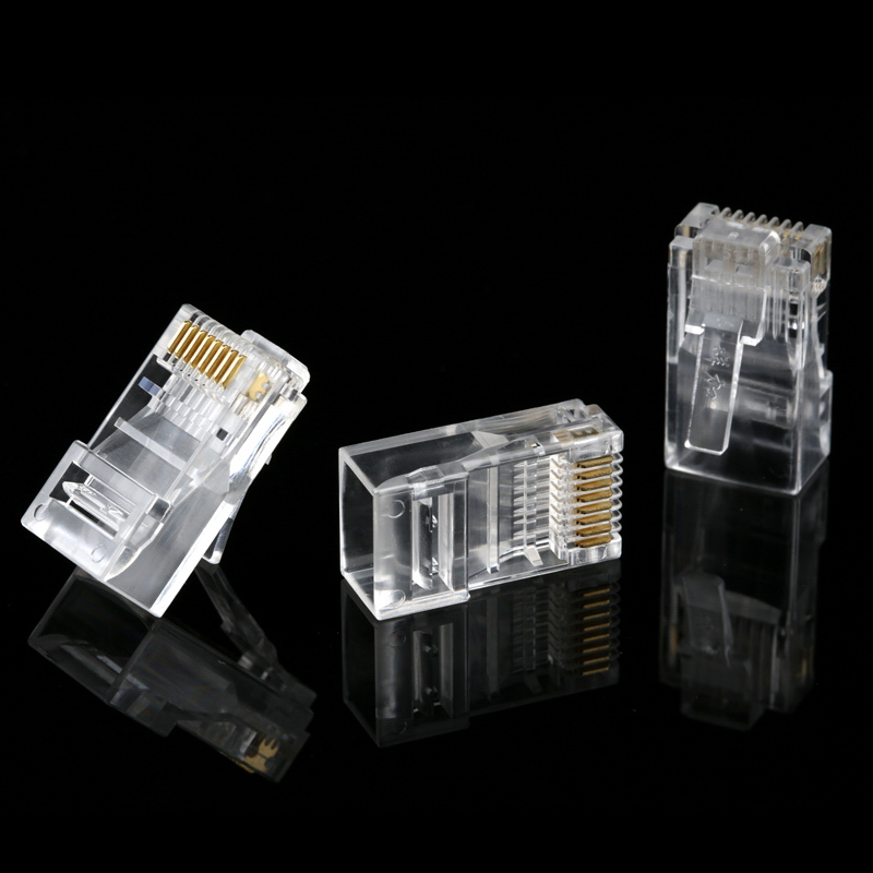 正品cat6e百千兆网络水晶头超五6类8p8c电脑宽带三叉镀金网线接头 - 图1