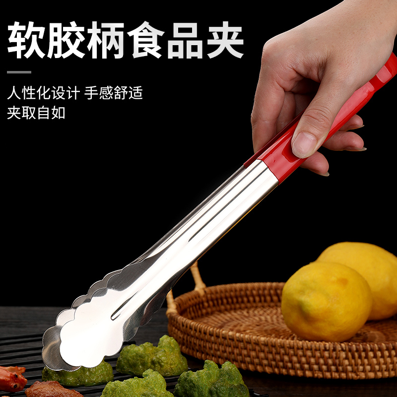 不锈钢食品夹厨房烘焙多功能加厚耐高温防烫夹子硅胶超长加长家用 - 图0