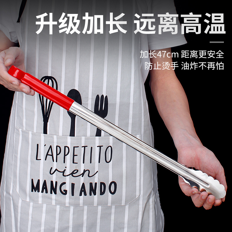 不锈钢食品夹厨房烘焙多功能加厚耐高温防烫夹子硅胶超长加长家用 - 图1