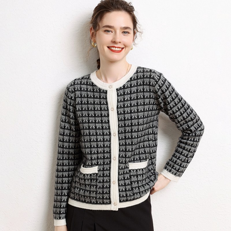 【假一赔十】35%山羊绒女小香风毛衣开衫 洋气高级感针织外套上衣,淘宝优惠券,粉丝福利购,淘宝优惠卷