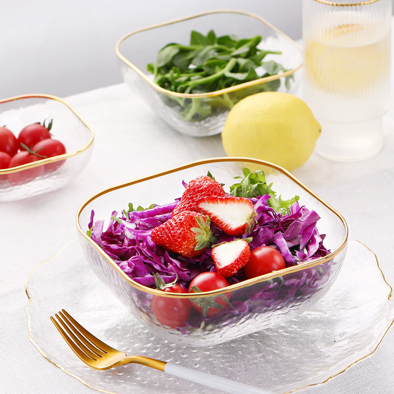 北欧ins风玻璃水果蔬菜沙拉碗家用网红创意甜品套装金边餐具组合,淘宝优惠券,粉丝福利购,淘宝优惠卷