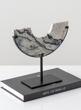 新中式大理石半月几何艺术摆件