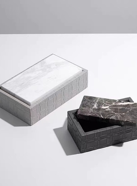 现代轻奢大理石织纹皮革收纳摆件