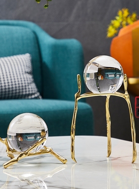 轻奢纯铜黄水晶球寓意好摆件