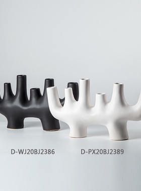 北欧极简黑白多孔抽象高级花器艺术花瓶工艺品摆件家居样板房软装