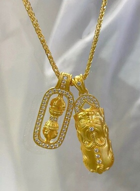 韦雪同款铜镀黄金项链貔貅金刚杵镶钻吊坠叠戴轻奢锁骨链送女友