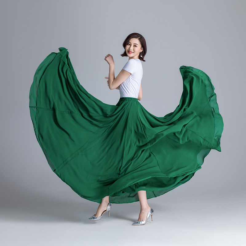 蕗依珍珠雪纺720度半身双层沙滩裙 蕗依半身裙