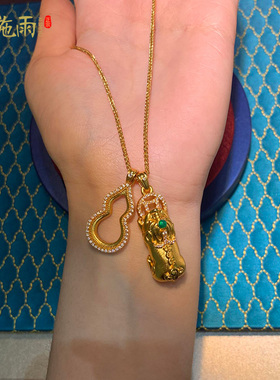 西施雨黄铜镀金招财纳福项链吊坠