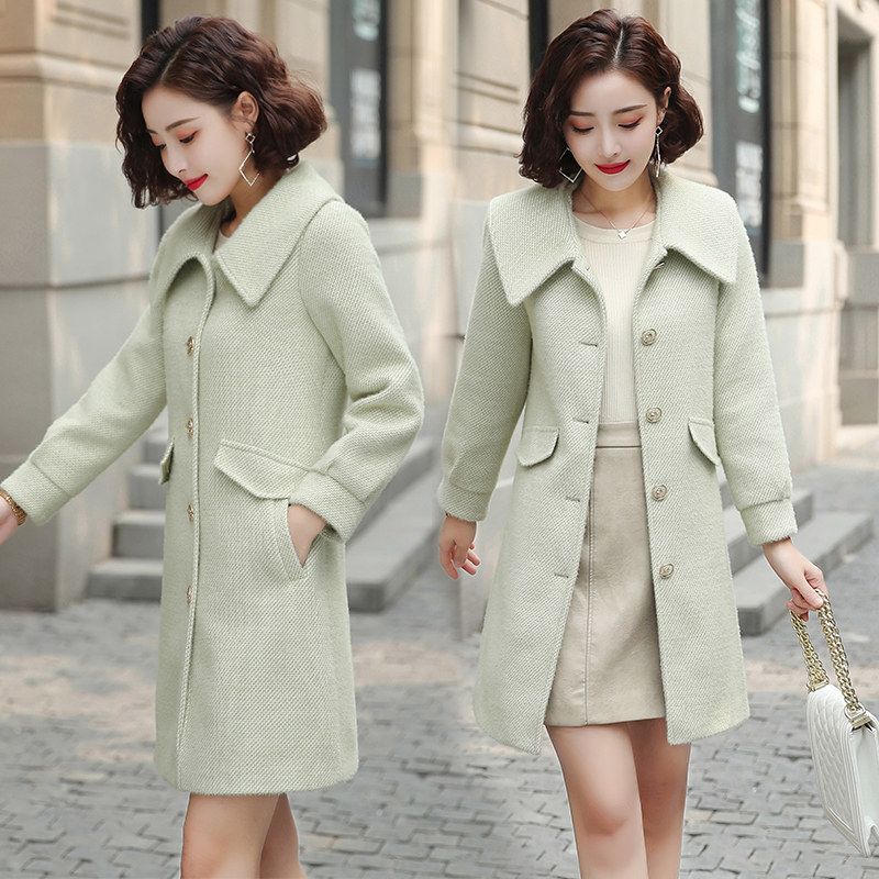 毛呢外套2020秋冬新款韩版中长款 晶彩格女装毛呢外套