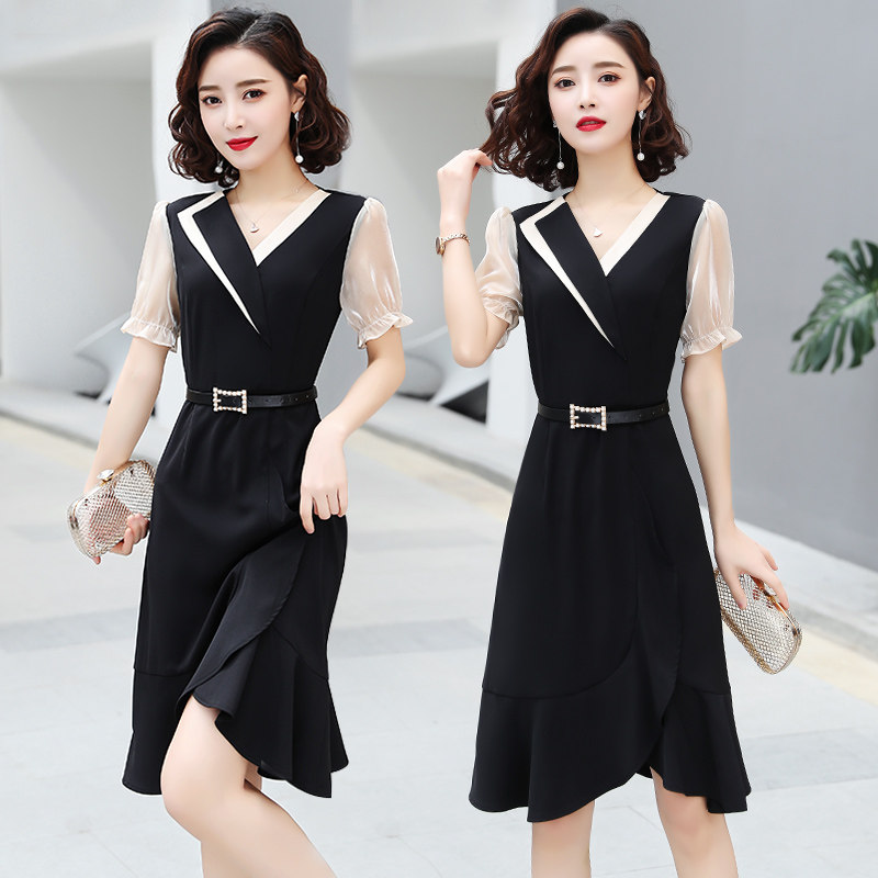 法式连衣裙2020新款秋季鱼尾裙子 晶彩格女装连衣裙