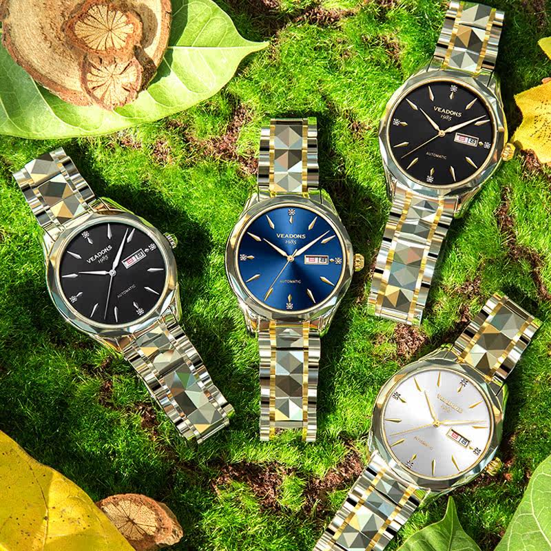 威顿正品男士全自动钨钢带机械表 威顿手表国产腕表