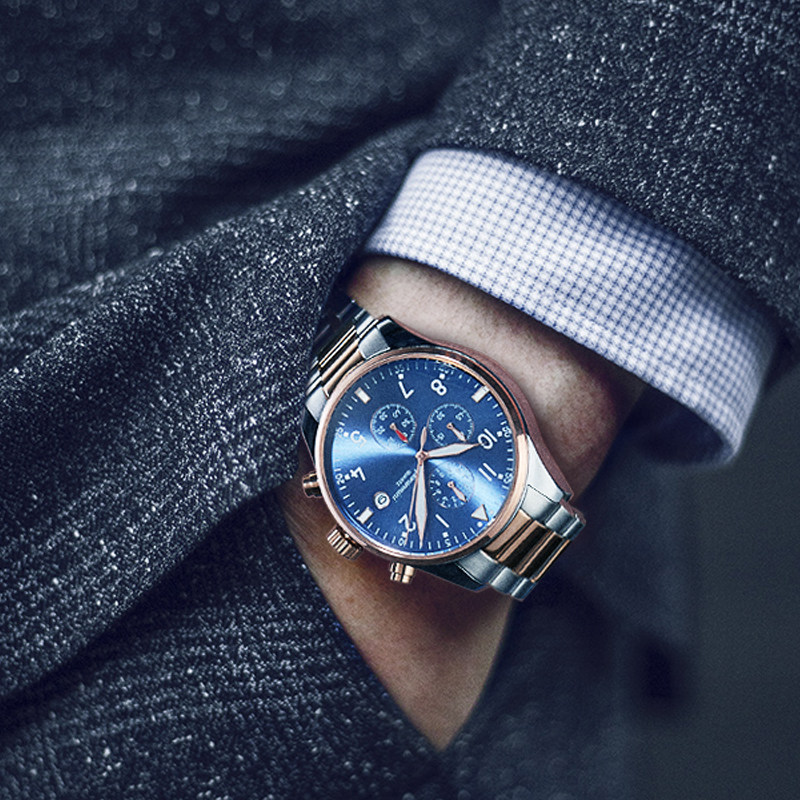 全自动钢带男士防水时尚简约石英表 威顿手表国产腕表