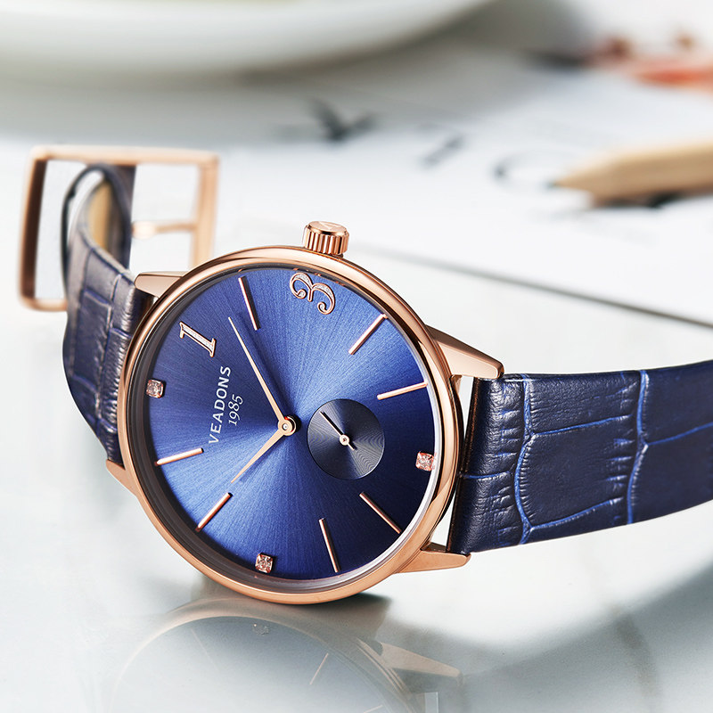 威顿防水情侣一对价时尚款皮表带 威顿手表国产腕表