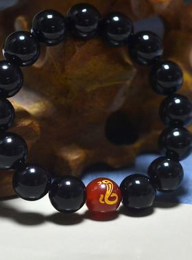 黑色天然玛瑙十二生肖属相本命马年单圈手链男女情侣佛珠串首饰品