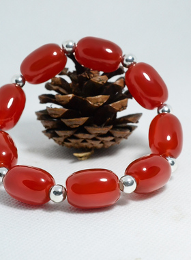 红色天然玛瑙纯银手链个性