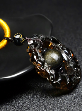 天然冰种双貔貅长款金曜石吊坠