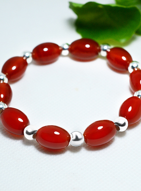 红色天然玛瑙米珠配女男刻字手链