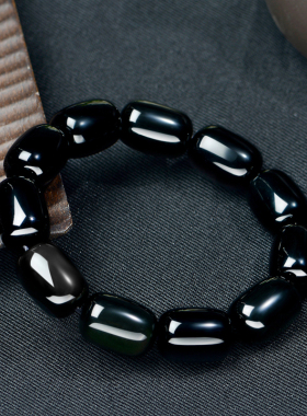 天然黑曜石手链女桶珠宝石情侣男