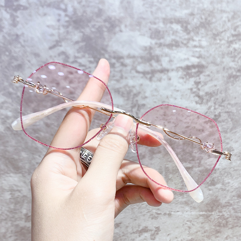 无框近视眼镜女生圆脸显瘦可配有度数抖音小红书钻石切边素颜框架 - 图3