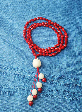 天然相思红豆血菩提根雕刻莲花毛衣链项链情侣创意礼品包挂件饰品