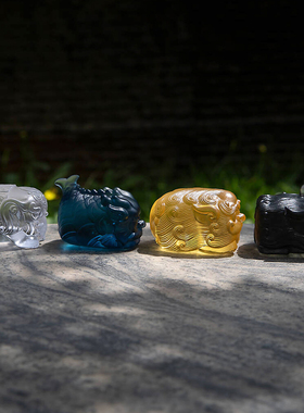 四神兽摆件古法琉璃白象鳌鱼谛听貔貅手把件文房镇纸办公桌面装饰