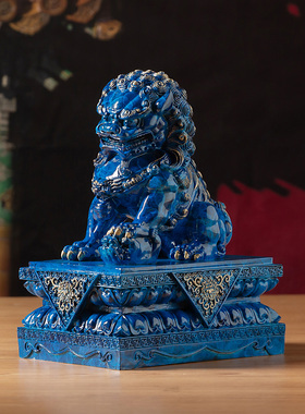 北京王府宫门狮一对彩铜狮子摆件