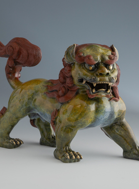 宫门狮铜狮子摆件一对办公室装饰