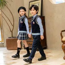 Les uniformes de lécole primaire Habillement du printemps et de lautomne Collège Yinglun de style occidental Vêtements de la classe du vent Suit Kindergarten Garden Vêtements Automne Hiver Vêtements Trois ensembles