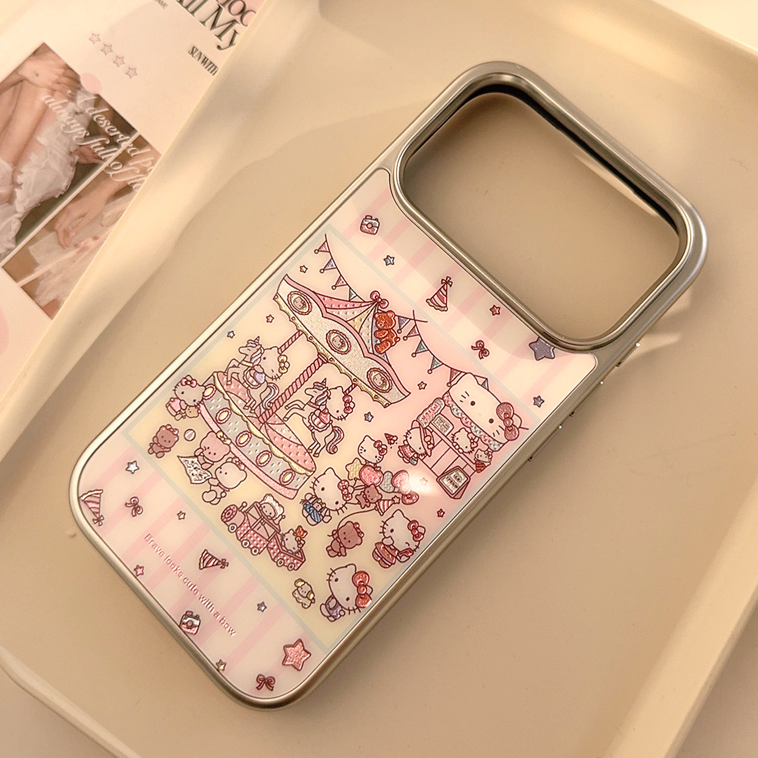 鎏金游乐园猫咪适用苹果17promax手机壳iphone16新款15pro女款14电镀12创意少女心17粉色条纹立体13硬壳挂链,淘宝优惠券,粉丝福利购,淘宝优惠卷