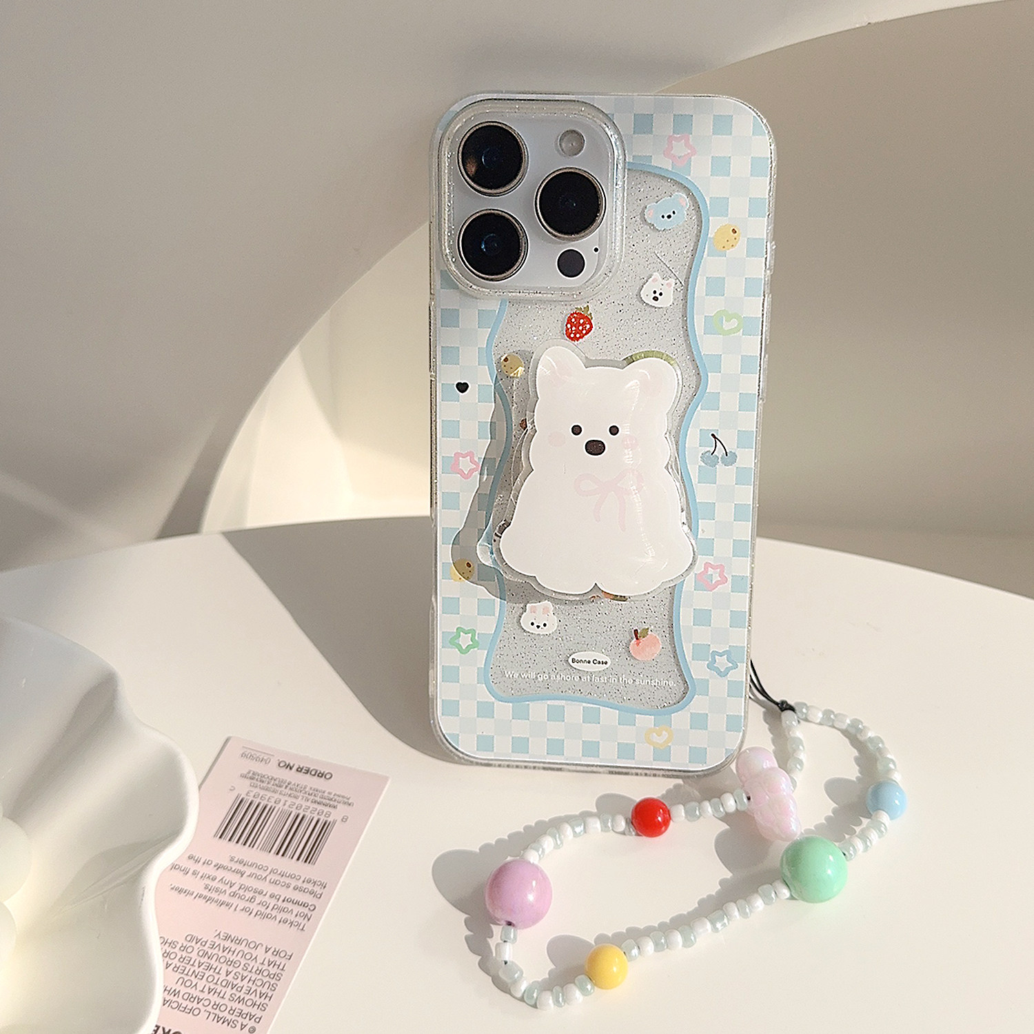 可爱蓝格子小动物适用苹果17promax手机壳iphone16新款15pro女款14少女卡通支架挂链11透明闪粉12软壳16,淘宝优惠券,粉丝福利购,淘宝优惠卷