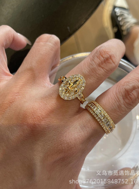 老钱风！中古满钻鸢尾花戒指女轻奢小众高级感独特叠戴食指戒指环