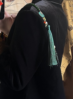 国风中式长款斜挎项链五路财神